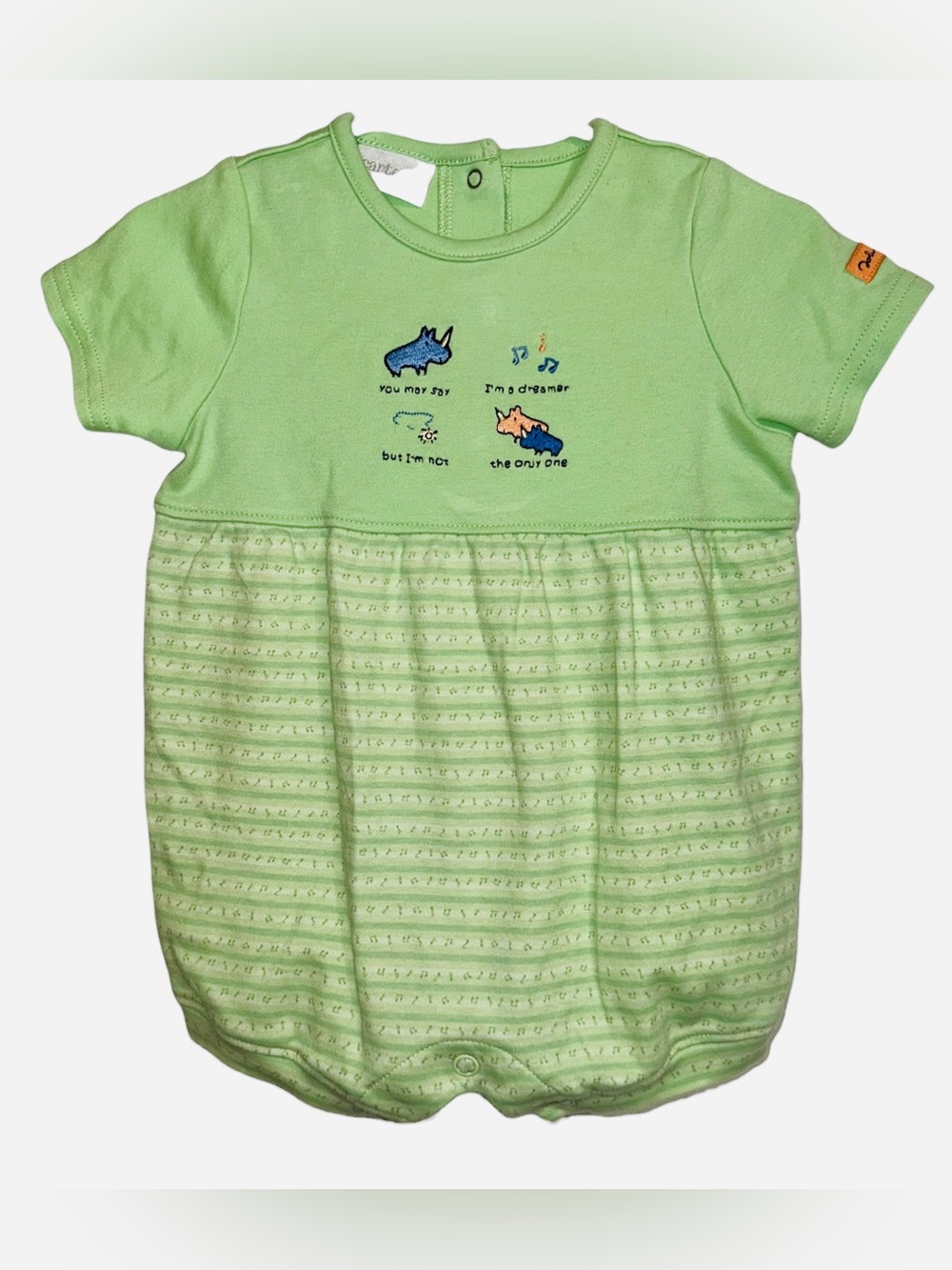 Carters Green Baby Romper with Animal John Lennon Embroidery 3-6 months